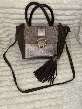 Vittoria Napoli Metallic Snake Pattern Crossbody With Original Tassel